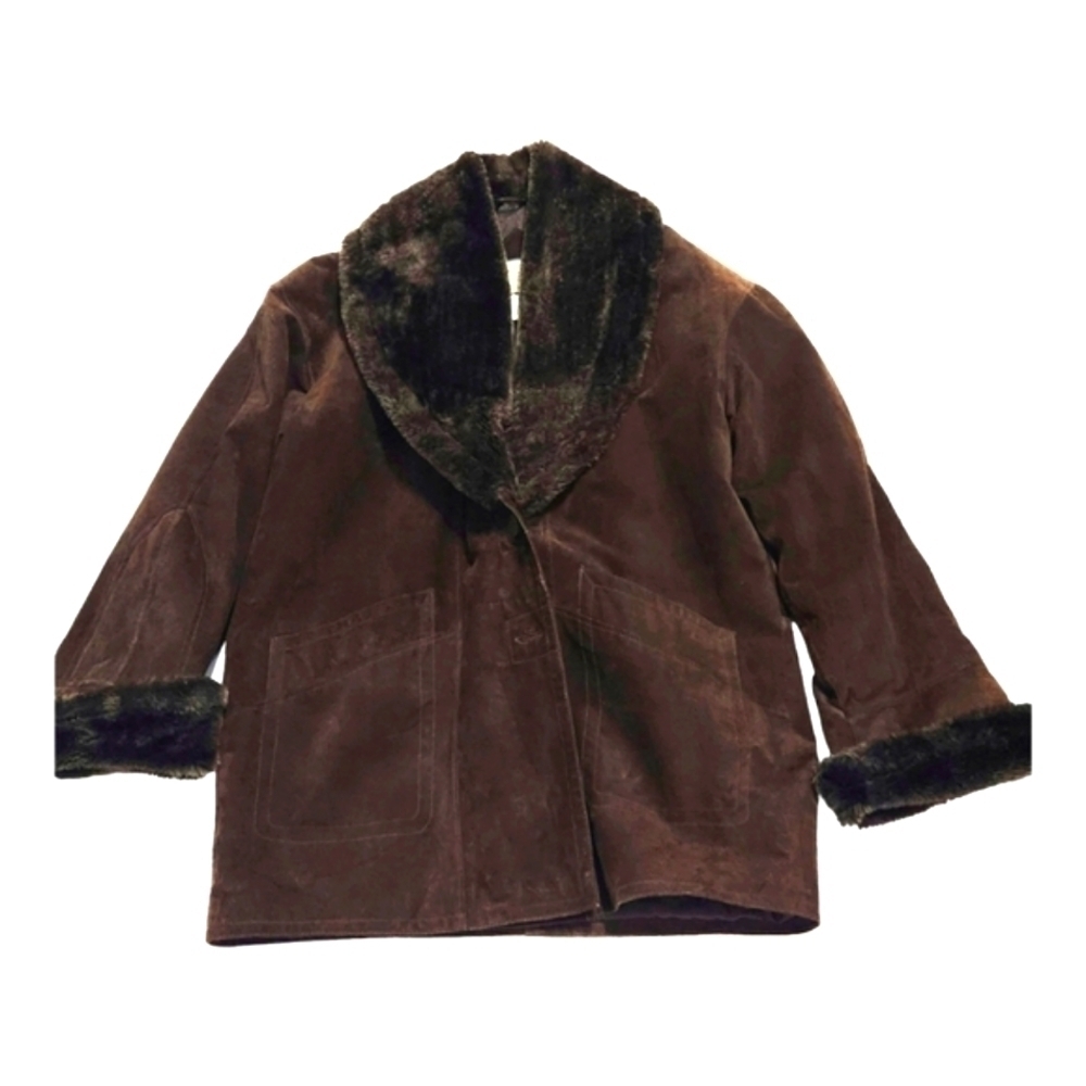 Sequence Suede Leather Faux Fur Winter Coat Jacket